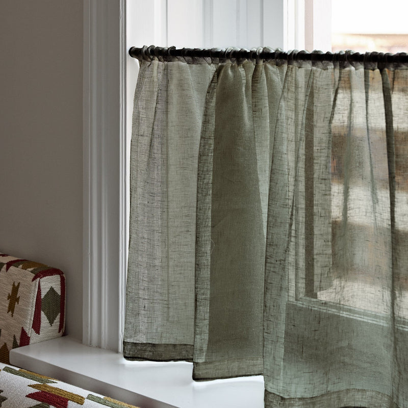 Sheer Linen Wave Ruffle Café Curtain - Khaki
