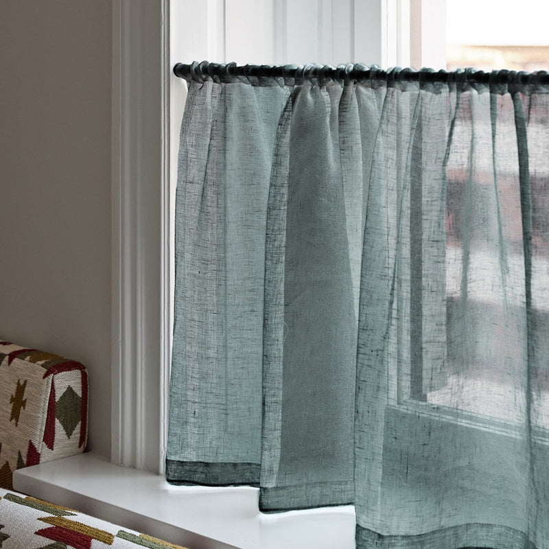 Sheer Linen Wave Ruffle Café Curtain - Petrol