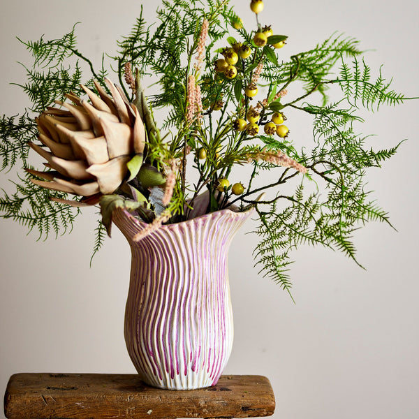 Floral large rose stonware vase