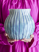 Ezra stoneware vase, stripe blue