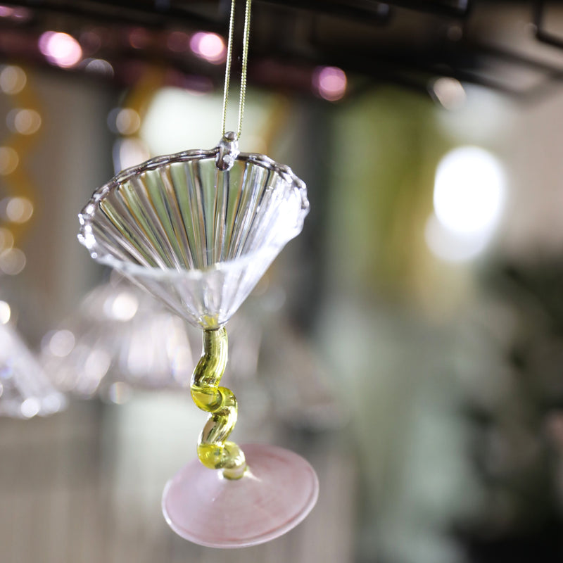 Cocktail glass tree ornament, yellow & pink