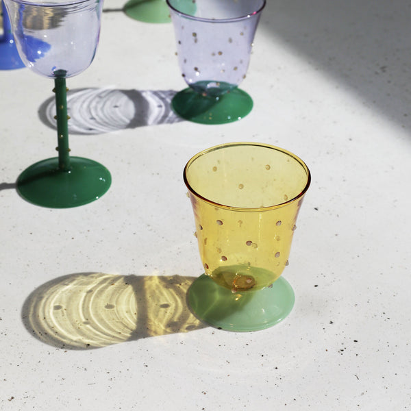 Dot water glass, amber & green, set of 2