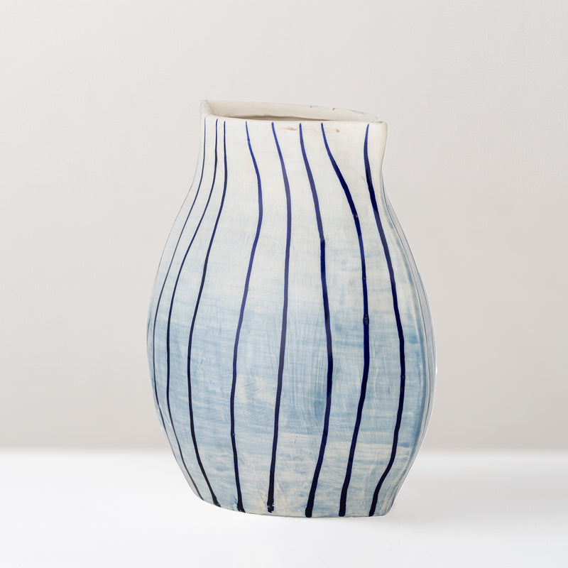 Ezra stoneware vase, stripe blue