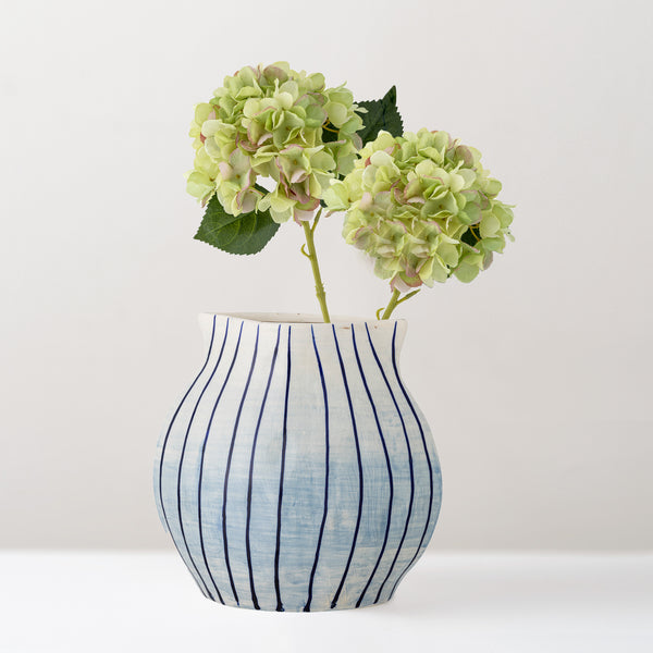 Ezra stoneware vase, stripe blue