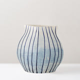 Ezra stoneware vase, stripe blue