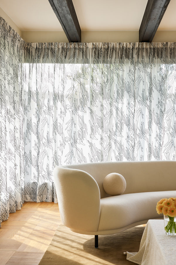 Embroidered Voile sheer curtain - White