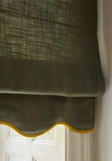 Scallop Edge Linen Roman Blind - Khaki/Mustard