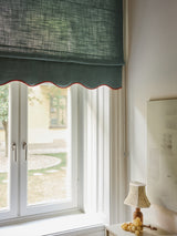 Scallop Edge Linen Roman Blind - Petrol/terracotta