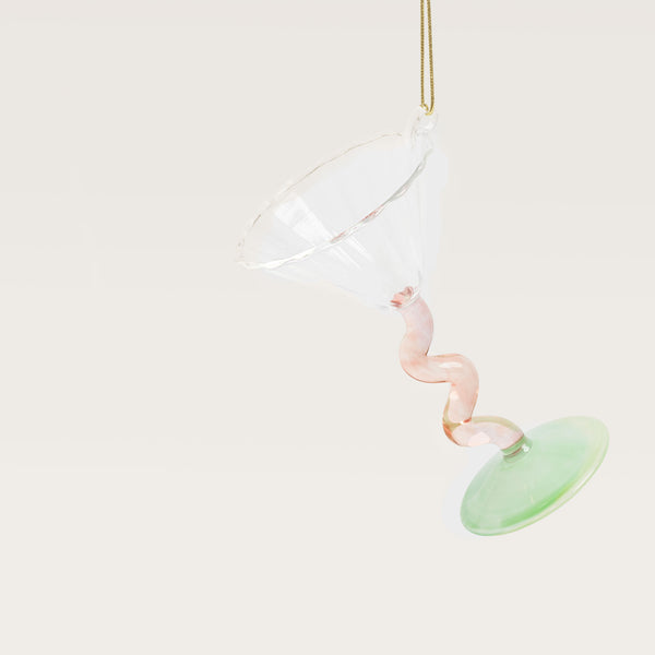 Cocktail glass tree ornament, pink & green