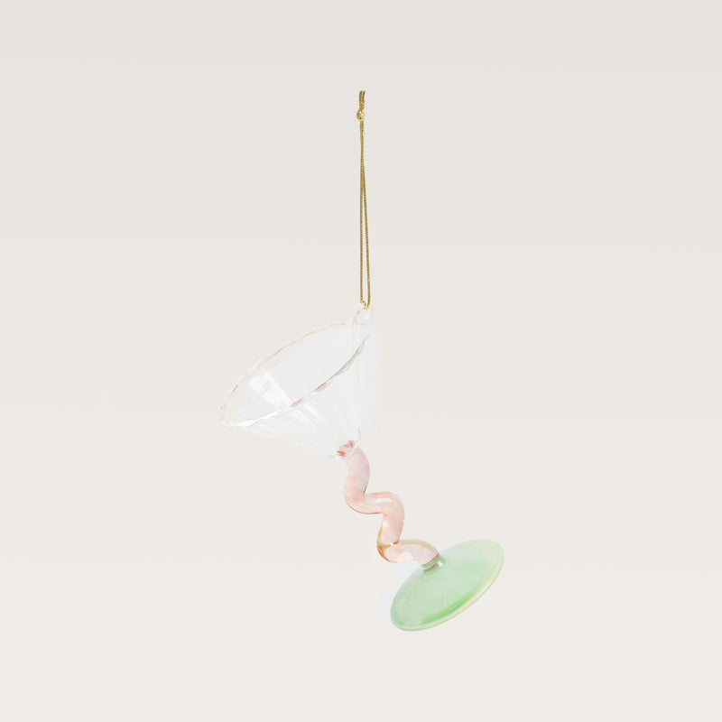 Cocktail glass tree ornament, pink & green