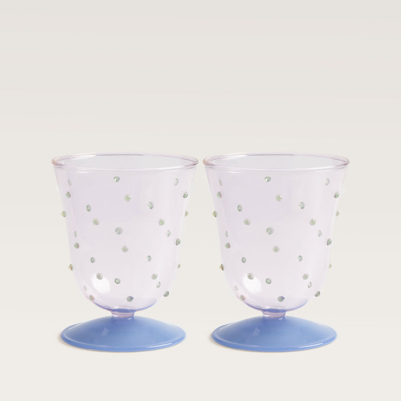 Dot water glass, pink & blue, set of 2