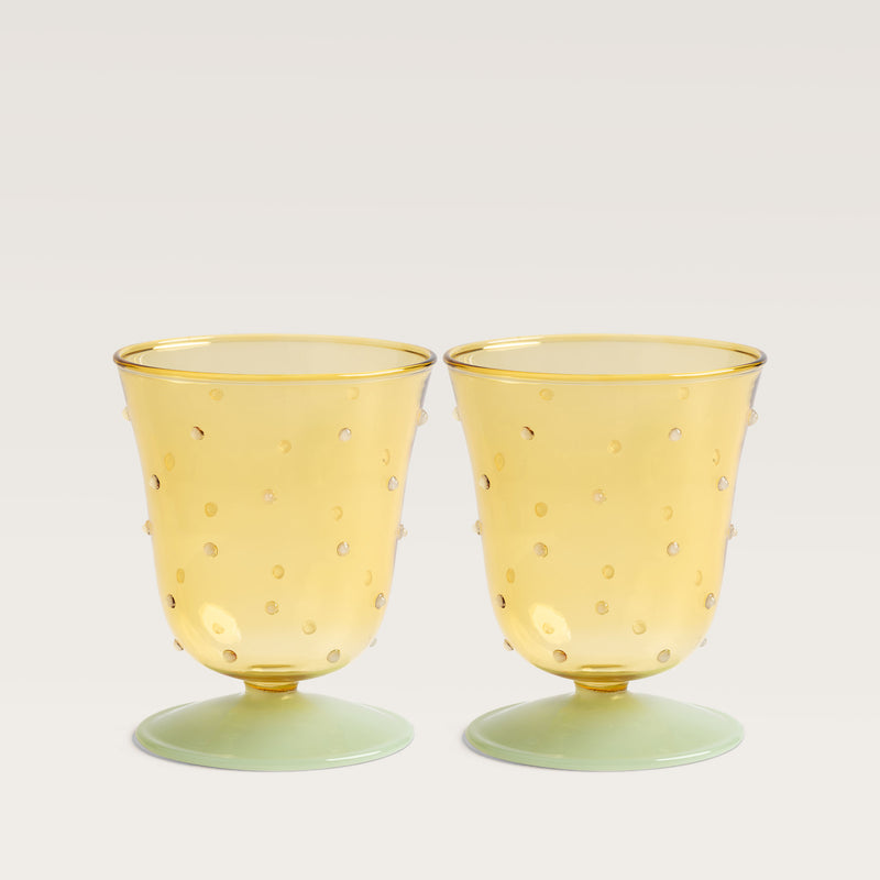 Dot water glass, amber & green, set of 2