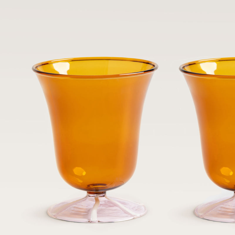 Stripe water glass, amber & pink, set of 2