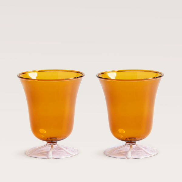 Stripe water glass, amber & pink, set of 2