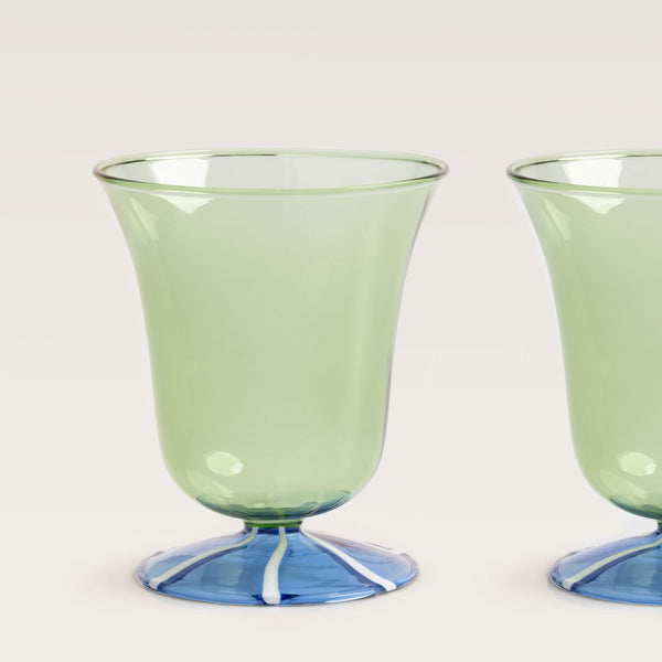 Stripe water glass, green & blue, set of 2