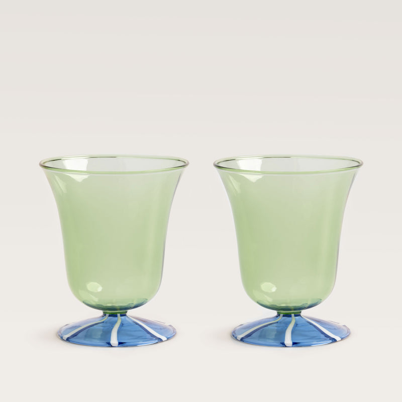 Stripe water glass, green & blue, set of 2