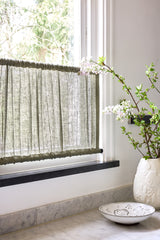 Sheer Linen café curtain, double pole - Petrol