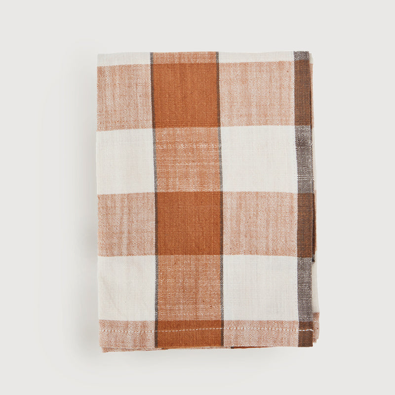 Lilla Check kitchen tea towel, Burnt orange