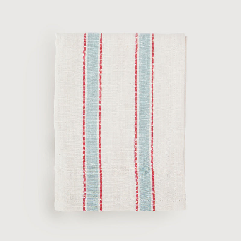 Linnea Stripe kitchen tea towel, pale green and red