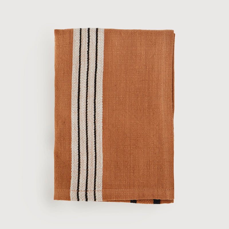 Linnea Stripe kitchen tea towel, burnt orange and black