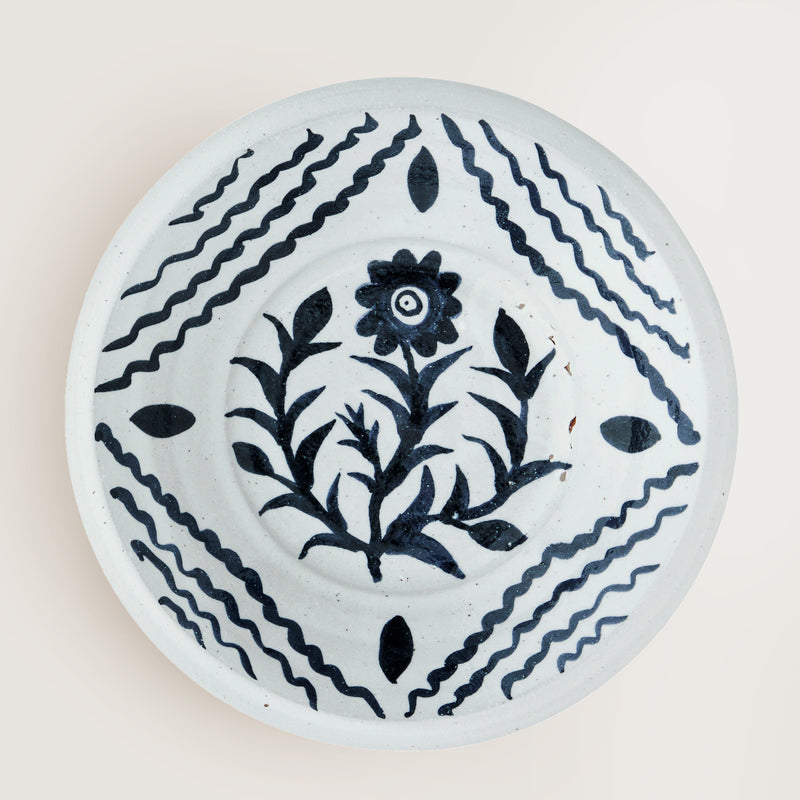 Hand painted decorative terracotta wall plate - indigo