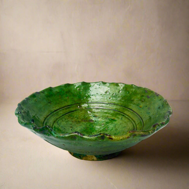 Moroccan Tamegroute Green Glazed large fruit bowl