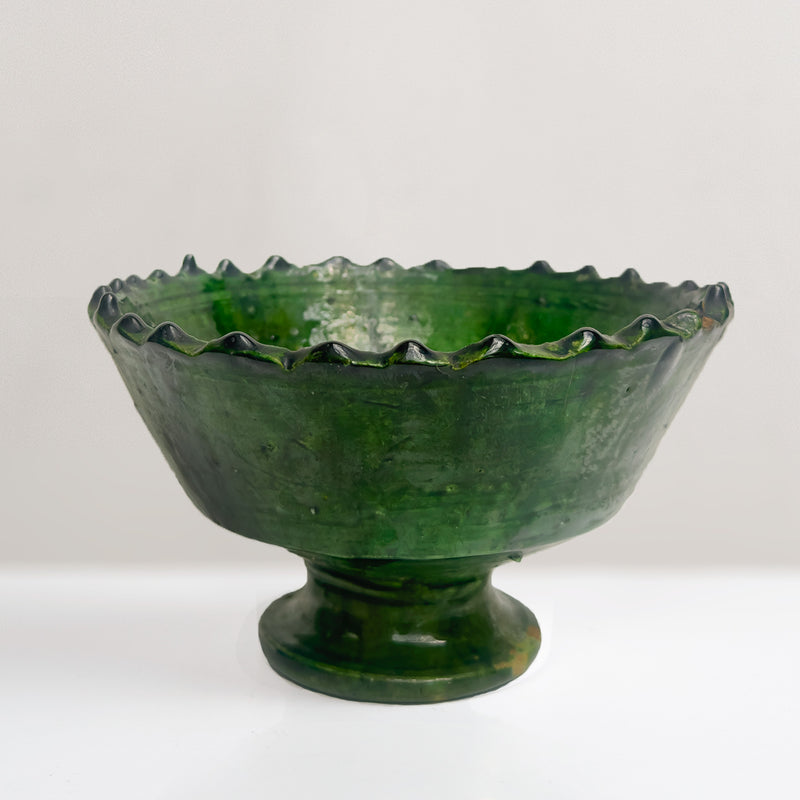 Moroccan Tamegroute Green Glazed pedestal bowl