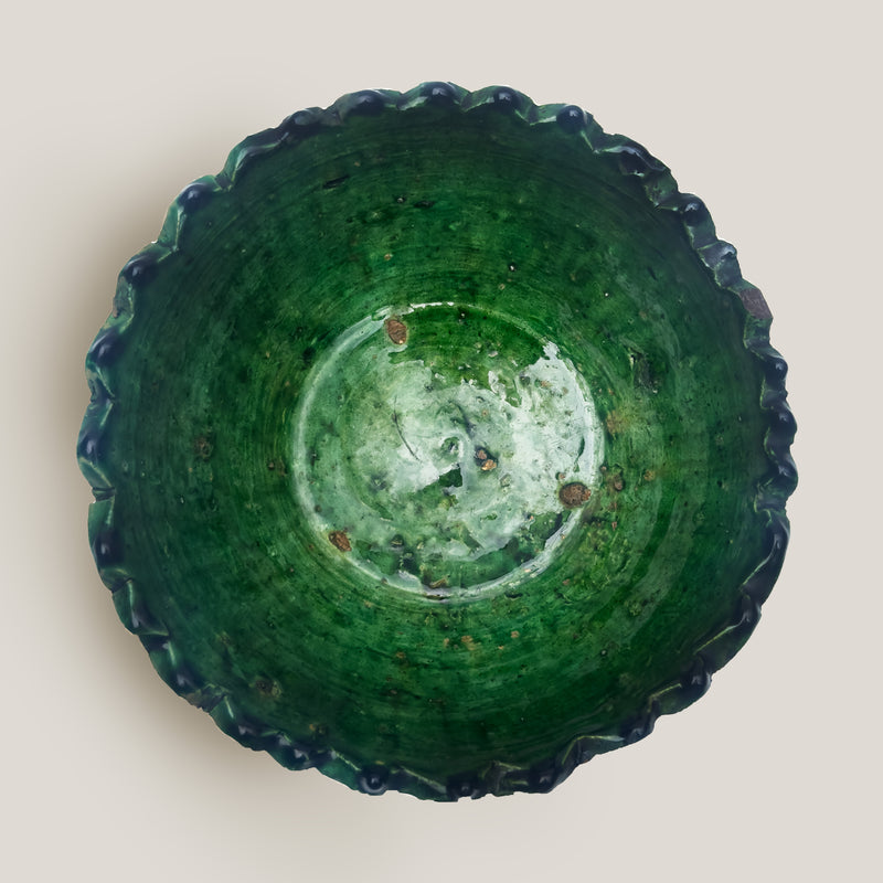 Moroccan Tamegroute Green Glazed pedestal bowl