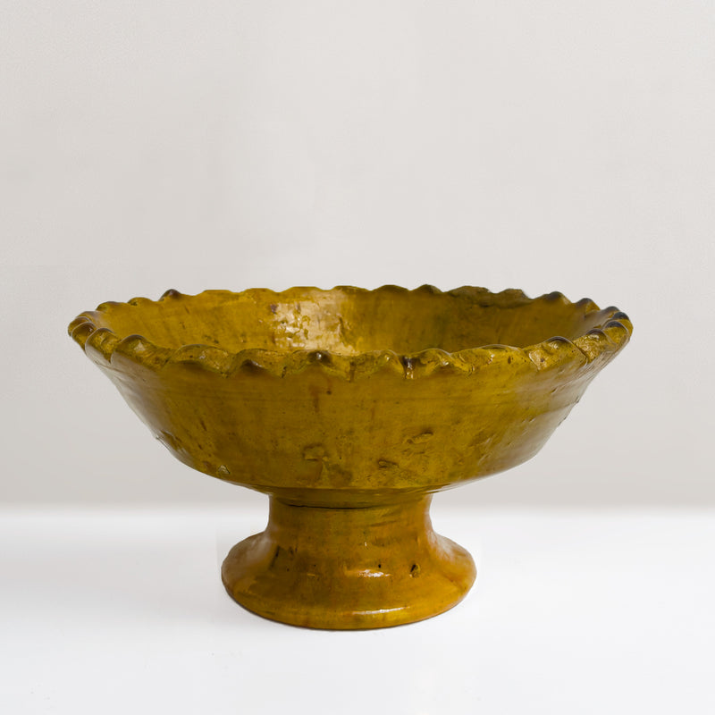 Moroccan Tamegroute Burnt Yellow Glazed pedestal bowl