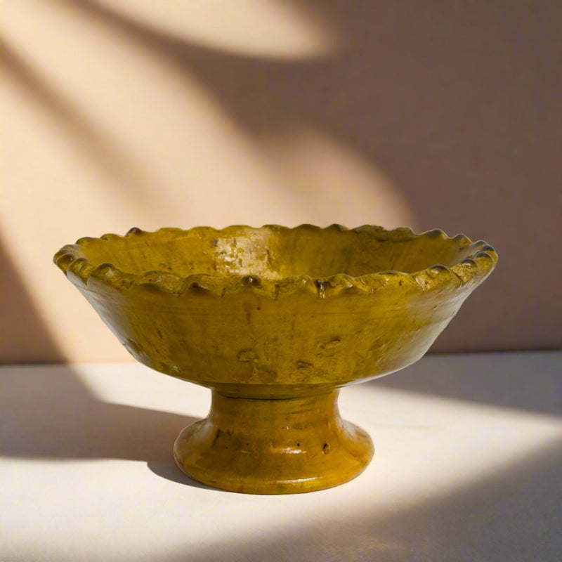 Moroccan Tamegroute Burnt Yellow Glazed pedestal bowl