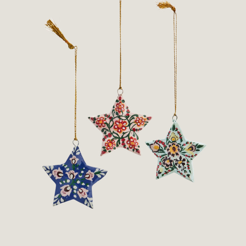 Hand painted paper stars, set of 3