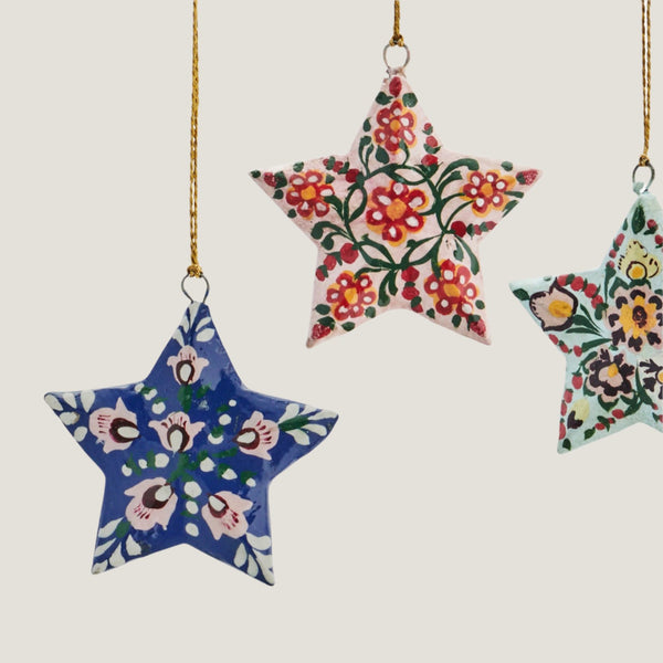 Hand painted paper stars, set of 3