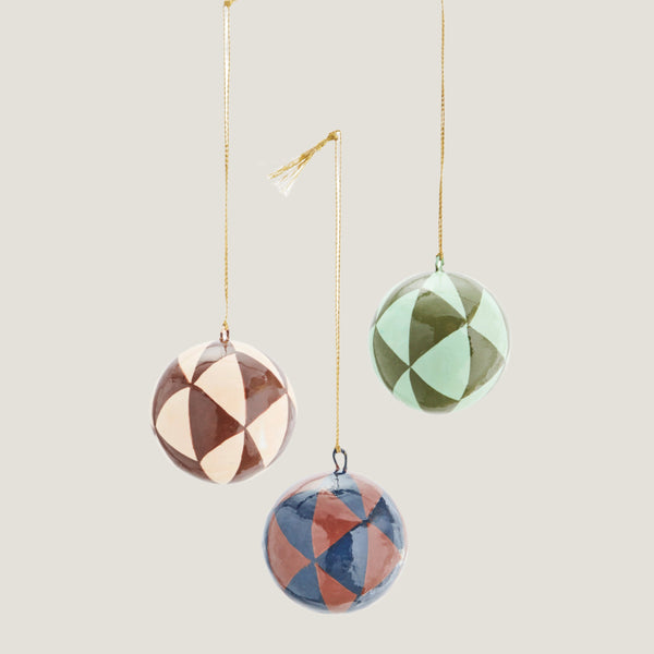 Harlekin Hand painted paper baubles, set of 3