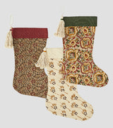 Printed Christmas stocking with tassel, off-white