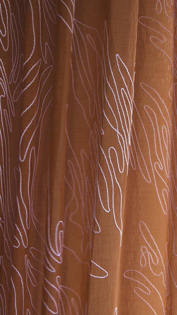 Embroidered Voile sheer curtain - Terracotta