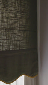 Scallop Edge Linen Roman Blind - Khaki/Mustard